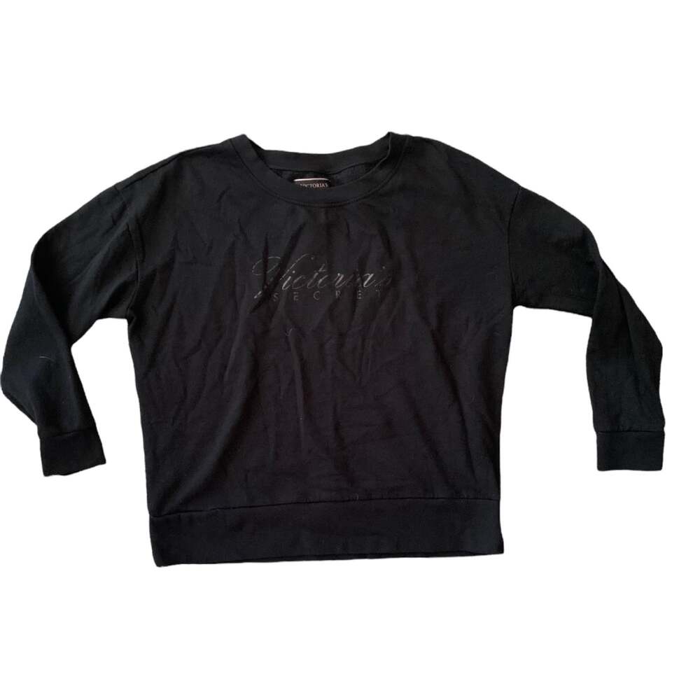 Victoria’s Secret size medium black crew neck sweatshirt pullover logo shiny